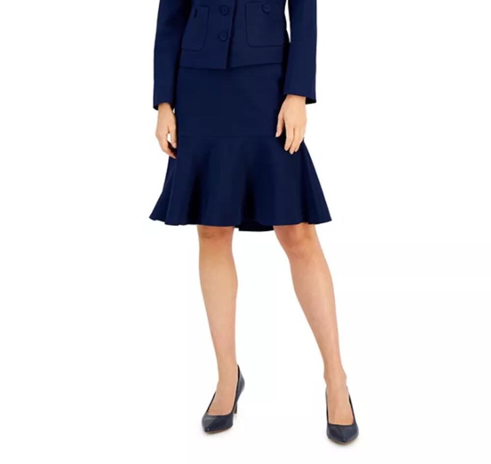 LE SUIT Women's Skirt 22W Navy Blue Flounce-Hem Lined Stretch NWT